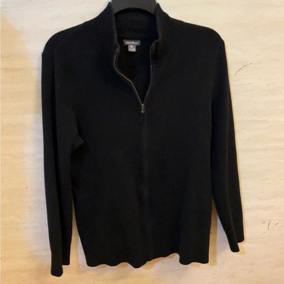 Women’s Black Ribbed Full Zip Sweater From Eddie Bauer. - Picture 1 of 5
